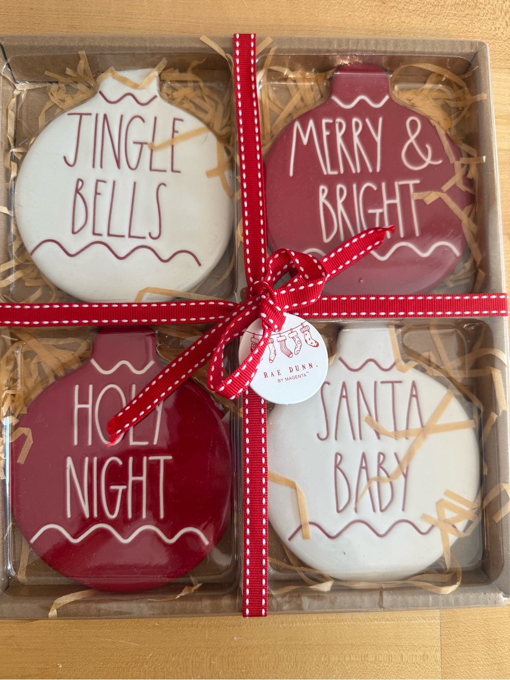 Rae Dunn Holiday Ornament Set - Red & White